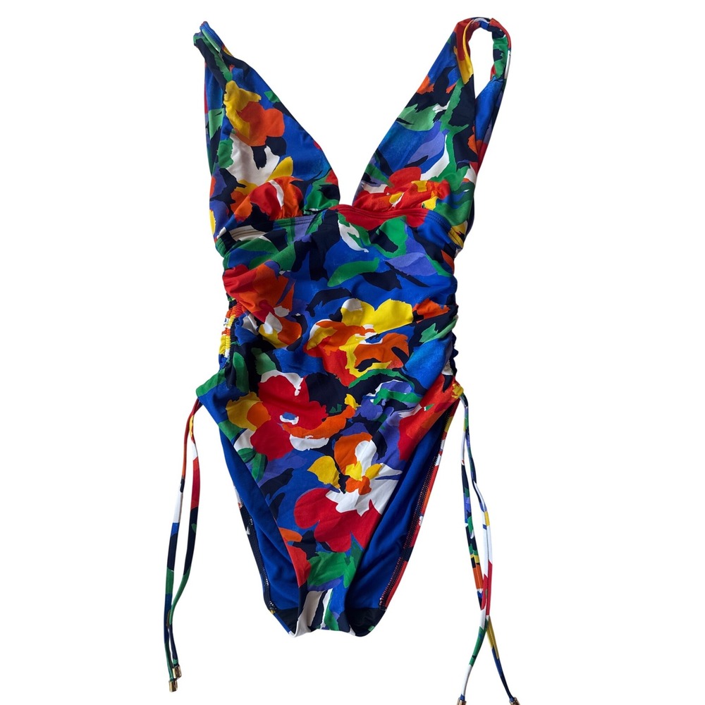 Lauren Ralph Lauren One Piece Swimsuit Women 8 Multicolor Floral Ruched Exc
